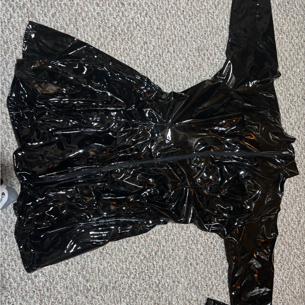 Shiny Black Vinyl Skater Dress - Picture 2 of 2